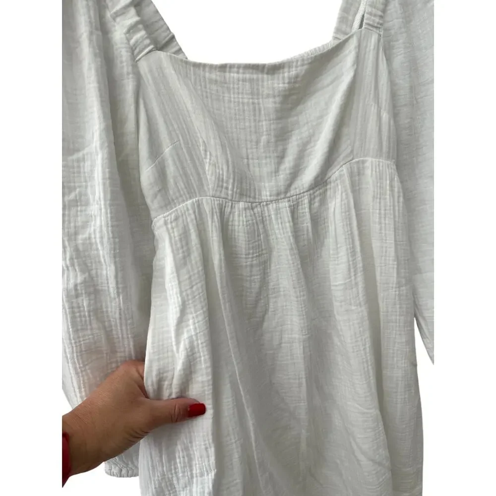 J. Crew Squareneck Soft Gauze White Dress Pockets Size Small